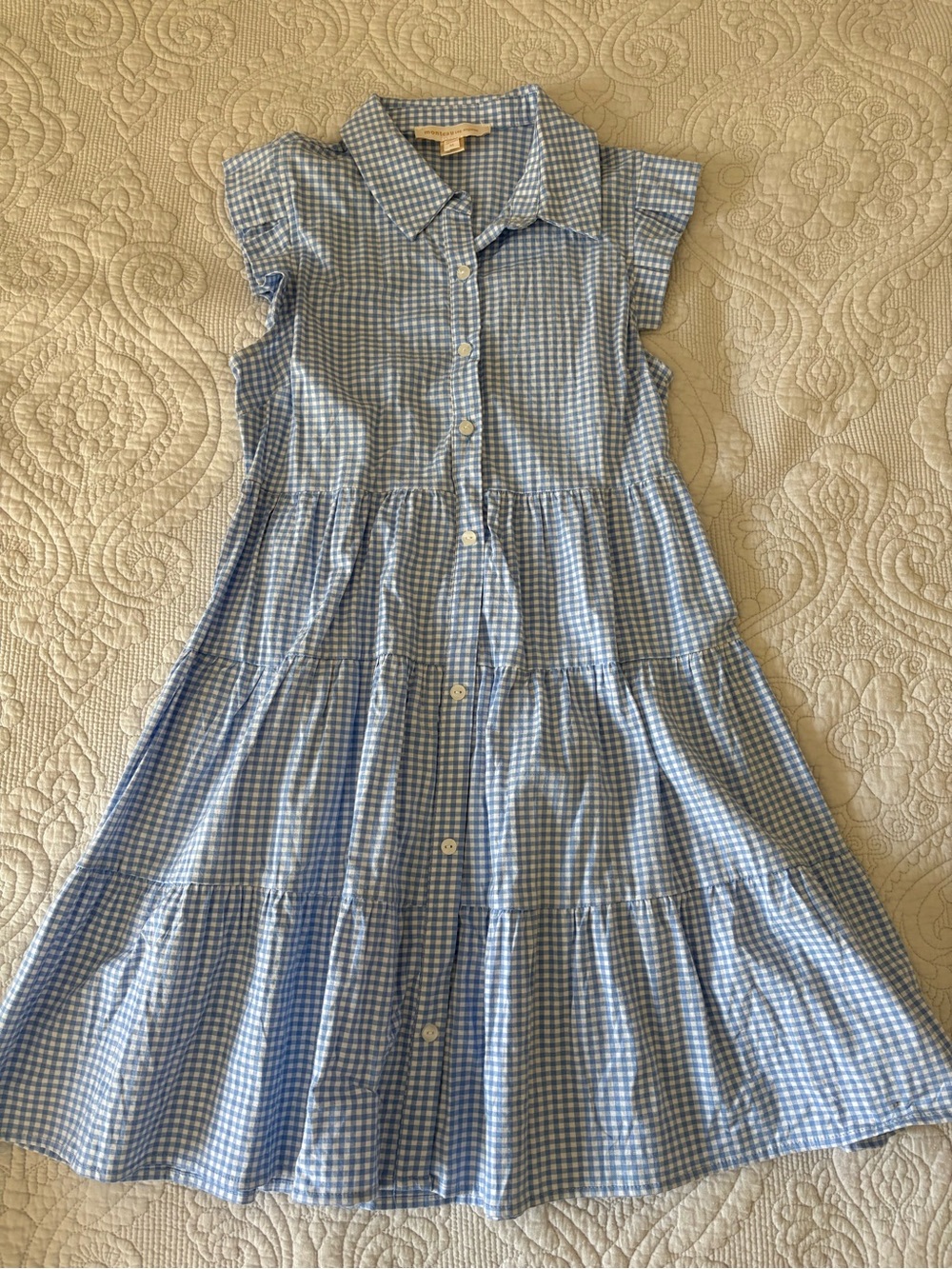 Monteau Light Blue Gingham Tiered Button-Front Dress